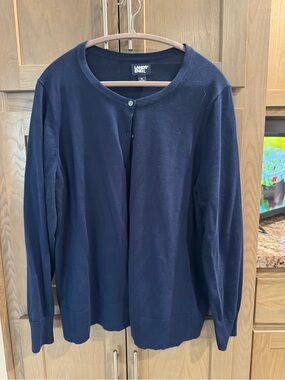 Lands' End Navy Crewneck Button Cardigan